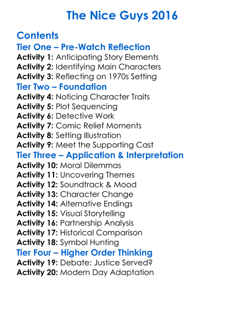 The Nice Guys 2016 Worksheet Activity Booklet