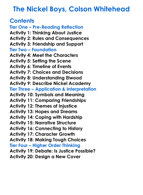 The Nickel Boys Colson Whitehead Worksheet Activity Booklet