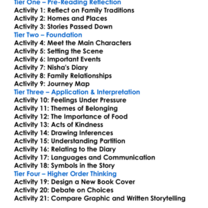 The Night Diary Graphic Novel Worksheet Activity Booklet