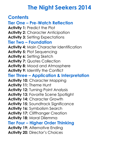 The Night Seekers 2014 Worksheet Activity Booklet