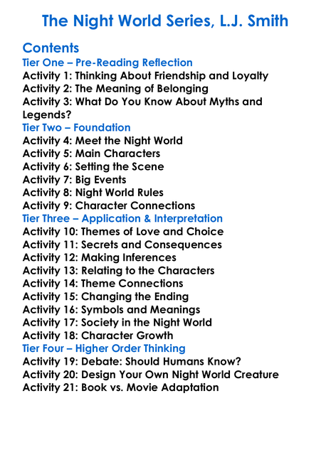 The Night World Series Lj Smith Worksheet Activity Booklet