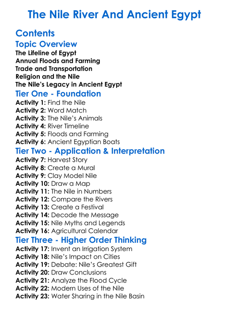 The Nile River And Ancient Egypt Worksheet Activity Booklet