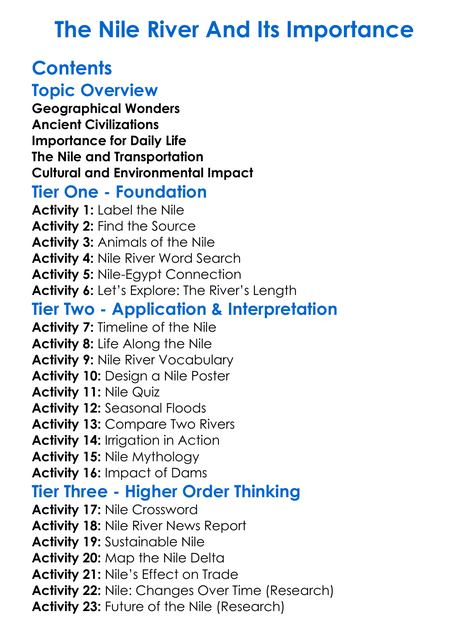 The Nile River And Its Importance Worksheet Activity Booklet