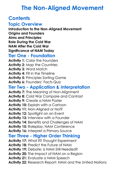 The Non-Aligned Movement Worksheet Activity Booklet