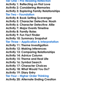 The Notebook Nicholas Sparks Worksheet Activity Booklet