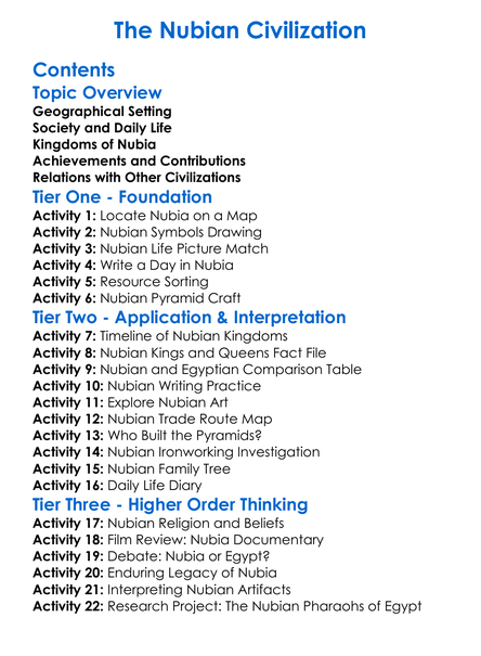 The Nubian Civilization Worksheet Activity Booklet