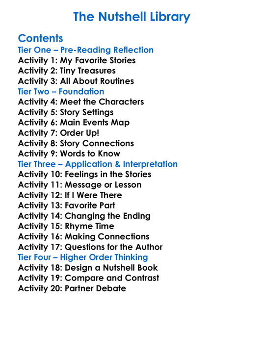 The Nutshell Library Worksheet Activity Booklet