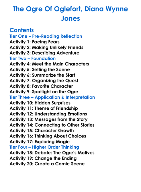 The Ogre Of Oglefort Diana Wynne Jones Worksheet Activity Booklet