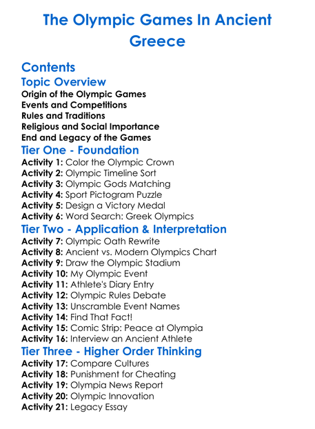 The Olympic Games In Ancient Greece Worksheet Activity Booklet