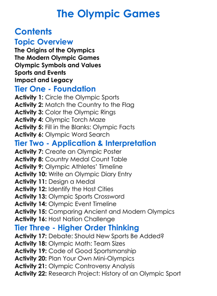 The Olympic Games Worksheet Activity Booklet