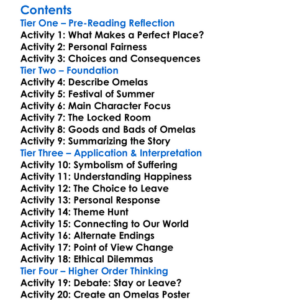 The Ones Who Walk Away From Omelas Ursula K Le Guin Worksheet Activity Booklet