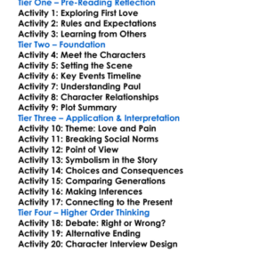 The Only Story Julian Barnes Worksheet Activity Booklet