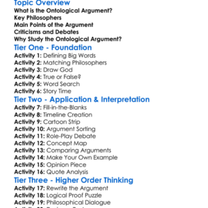 The Ontological Argument Worksheet Activity Booklet