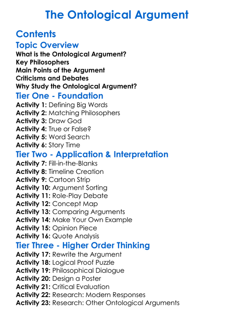The Ontological Argument Worksheet Activity Booklet