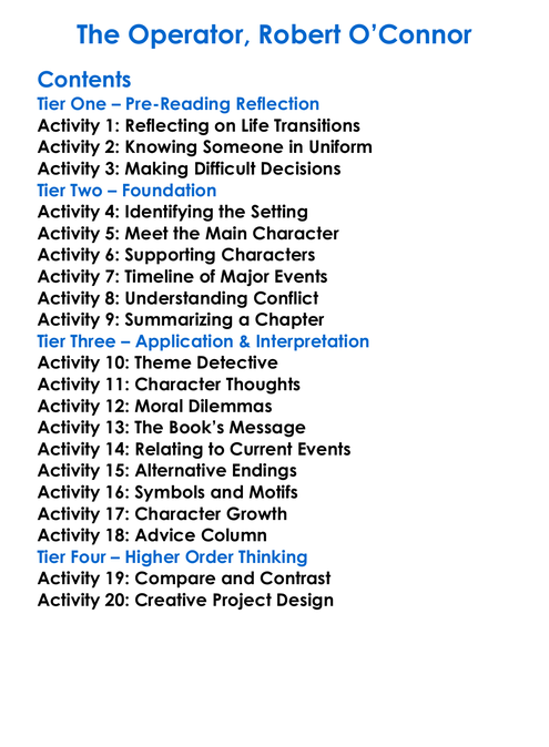 The Operator Robert Oconnor Worksheet Activity Booklet