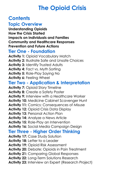 The Opioid Crisis Worksheet Activity Booklet
