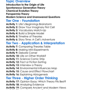 The Origin Of Life Theories Worksheet Activity Booklet