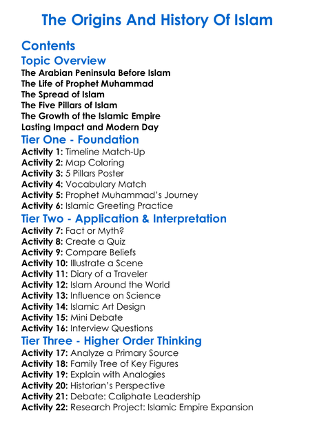 The Origins And History Of Islam Worksheet Activity Booklet