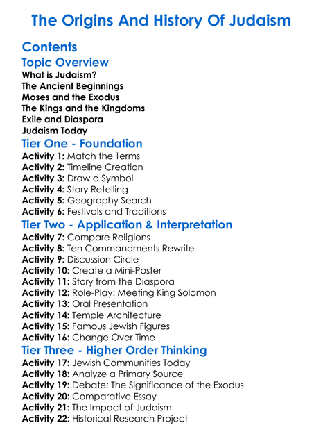 The Origins And History Of Judaism Worksheet Activity Booklet