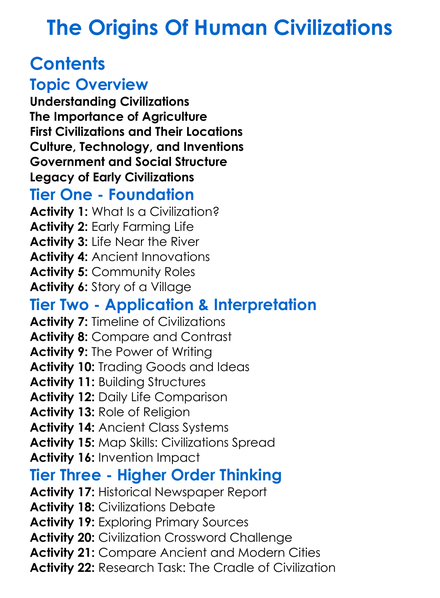 The Origins Of Human Civilizations Worksheet Activity Booklet