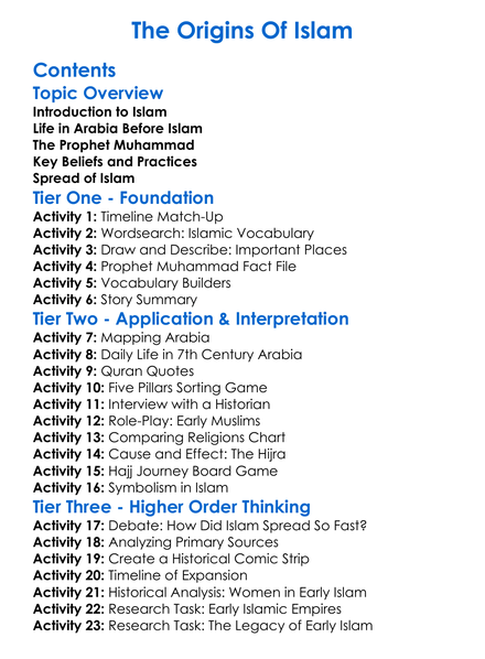 The Origins Of Islam Worksheet Activity Booklet