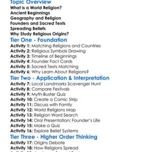 The Origins Of Major World Religions Worksheet Activity Booklet