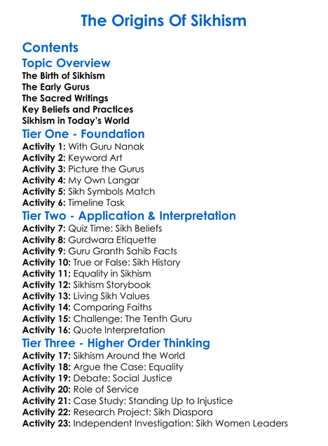 The Origins Of Sikhism Worksheet Activity Booklet