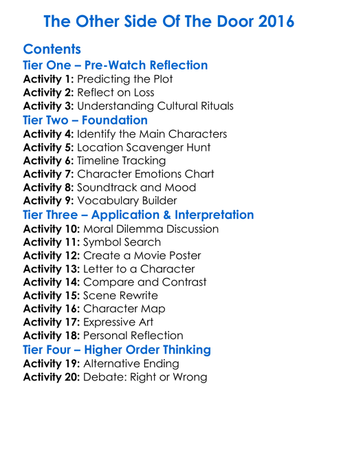 The Other Side Of The Door 2016 Worksheet Activity Booklet