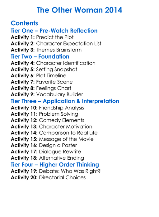 The Other Woman 2014 Worksheet Activity Booklet