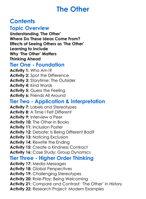 The Other Worksheet Activity Booklet