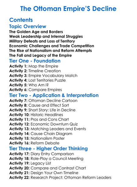 The Ottoman Empires Decline Worksheet Activity Booklet