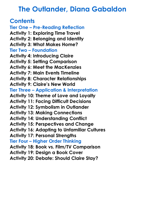 The Outlander Diana Gabaldon Worksheet Activity Booklet