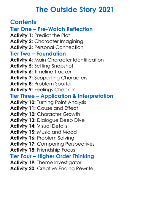 The Outside Story 2021 Worksheet Activity Booklet