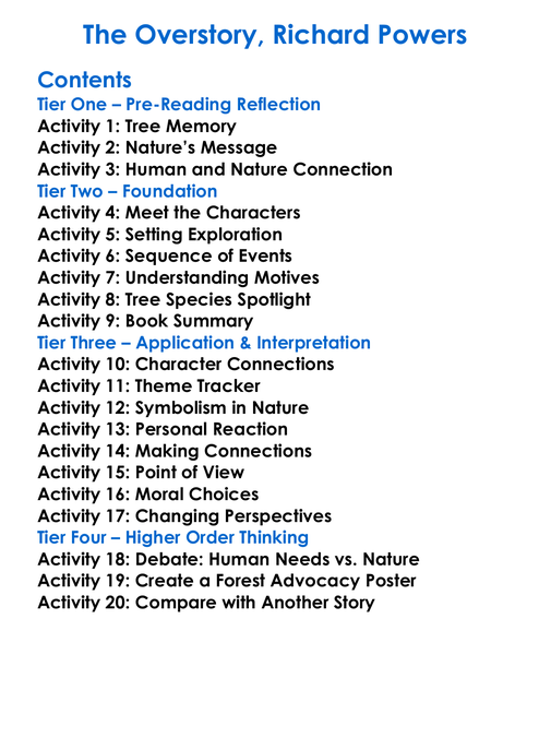 The Overstory Richard Powers Worksheet Activity Booklet