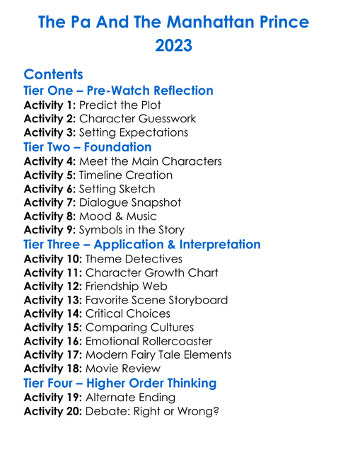 The Pa And The Manhattan Prince 2023 Worksheet Activity Booklet