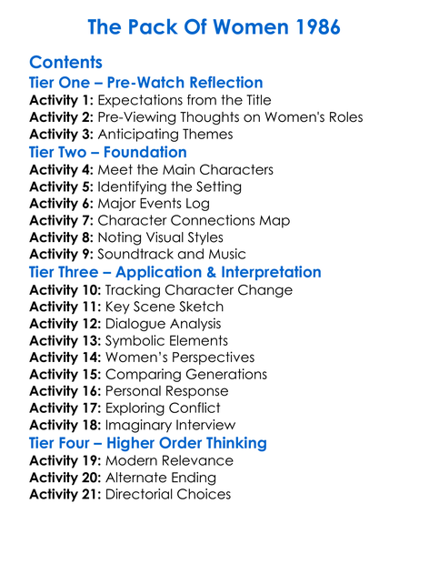 The Pack Of Women 1986 Worksheet Activity Booklet