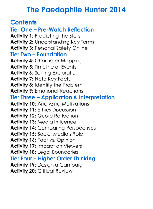 The Paedophile Hunter 2014 Worksheet Activity Booklet