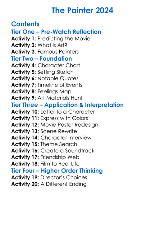 The Painter 2024 Worksheet Activity Booklet