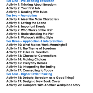 The Pale King David Foster Wallace Worksheet Activity Booklet