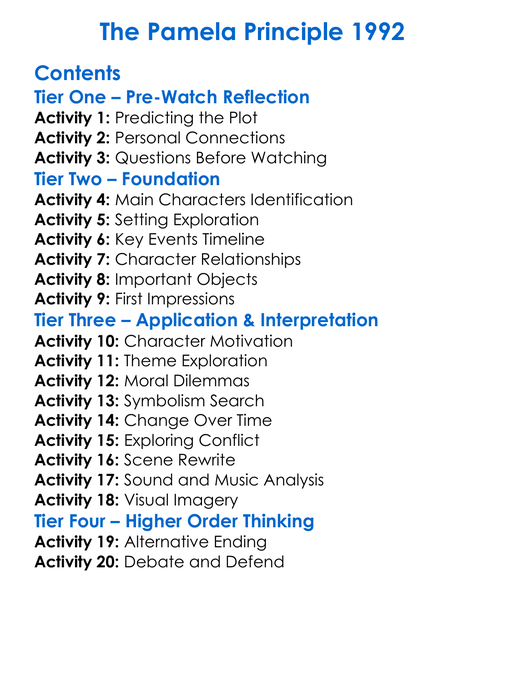The Pamela Principle 1992 Worksheet Activity Booklet