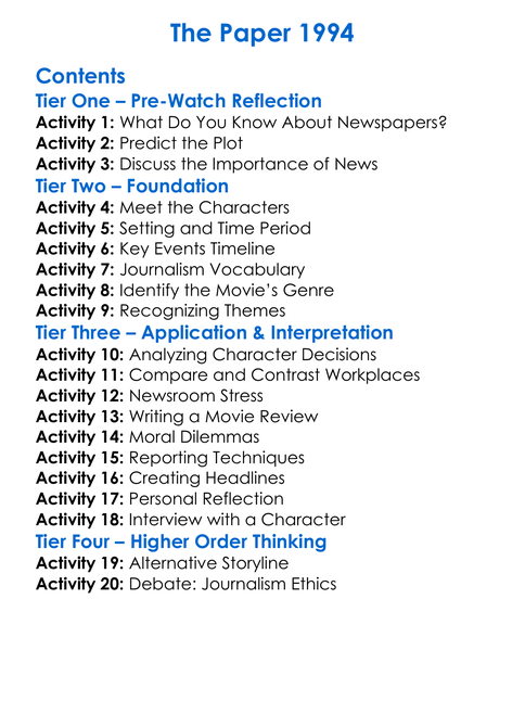 The Paper 1994 Worksheet Activity Booklet