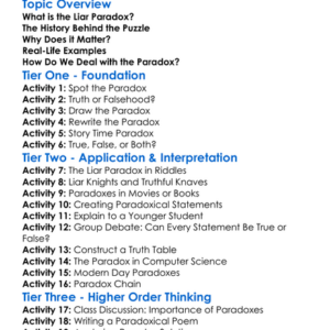The Paradox Of The Liar Worksheet Activity Booklet