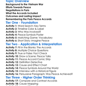 The Paris Peace Accords Worksheet Activity Booklet