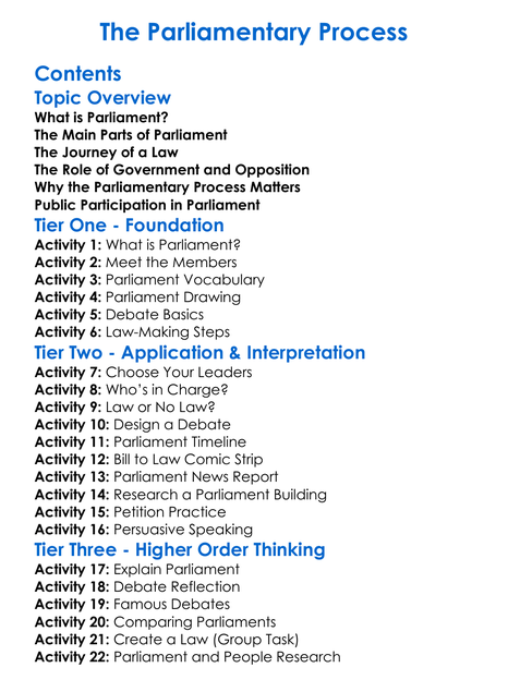 The Parliamentary Process Worksheet Activity Booklet