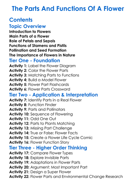 The Parts And Functions Of A Flower Worksheet Activity Booklet