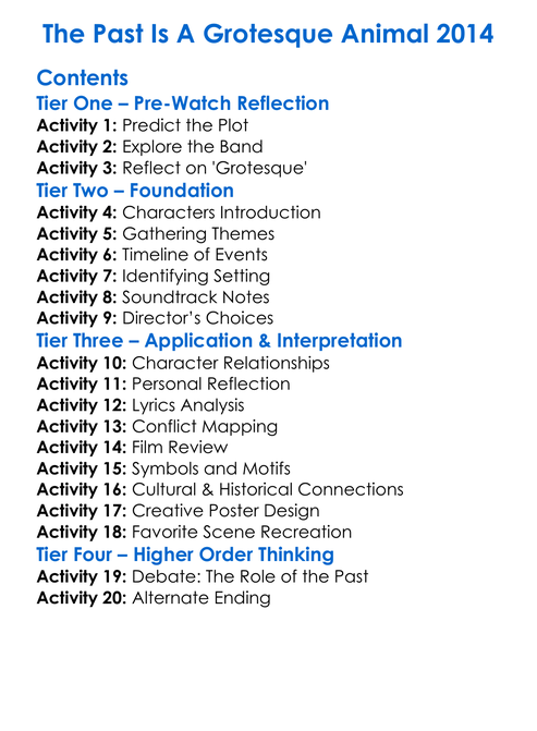 The Past Is A Grotesque Animal 2014 Worksheet Activity Booklet