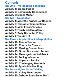 The Pastures Of Heaven John Steinbeck Worksheet Activity Booklet