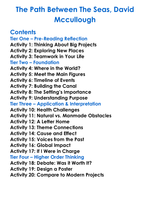 The Path Between The Seas David Mccullough Worksheet Activity Booklet