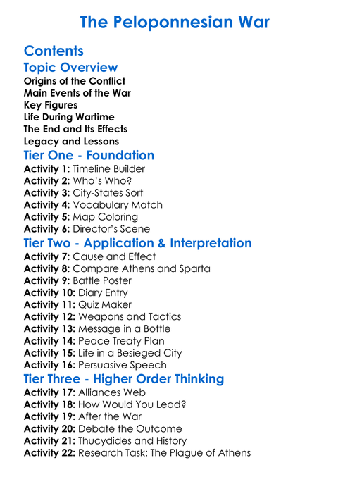 The Peloponnesian War Worksheet Activity Booklet