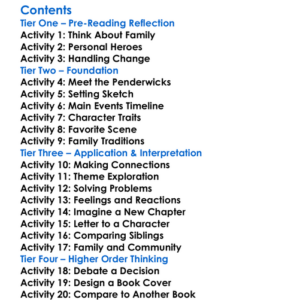 The Penderwicks On Gardam Street Jeanne Birdsall Worksheet Activity Booklet